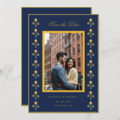 Aquarelflinterbloem Op Marine Foto Save the Date (Voorkant / Achterkant)