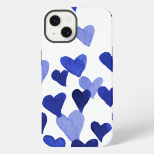 Aquarelhartjes barsten in blauw iPhone 13 hoesje