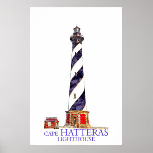 Aquarelillustratie Cape Hatteras-vuurtoren Poster