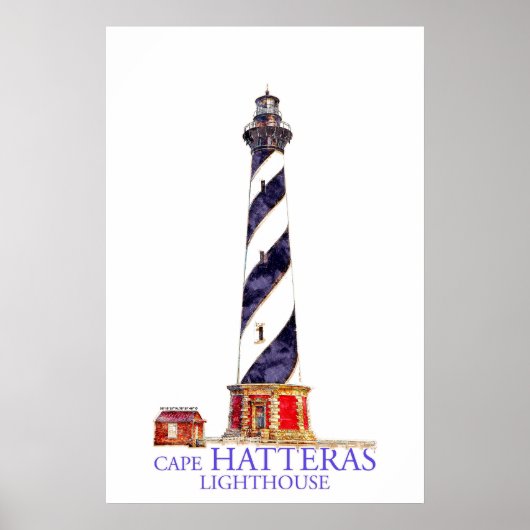 Aquarelillustratie Cape Hatteras-vuurtoren Poster (Voorkant)