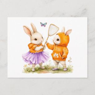 Aquarelillustratie van Twee Konijnen die Bu Vangen Briefkaart