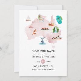 Aquarelkaart van Australië Bestemming Huwelijk Save The Date