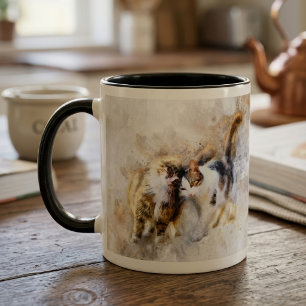 Aquarelkatten die elkaar knuffelen in zachte abstr mok