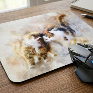 Aquarelkatten die elkaar knuffelen in zachte abstr muismat