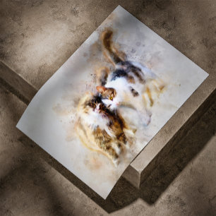 Aquarelkatten die elkaar knuffelen in zachte abstr poster
