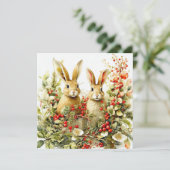Aquarelkonijnen en wilde bessen kaart (Staand voorkant)