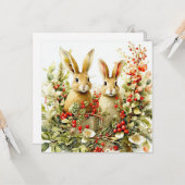 Aquarelkonijnen en wilde bessen kaart (Voorkant / Achterkant in situ)