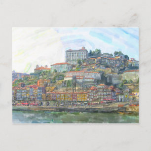 Aquarell. Blick über den Douro nach Porto Portugal Briefkaart