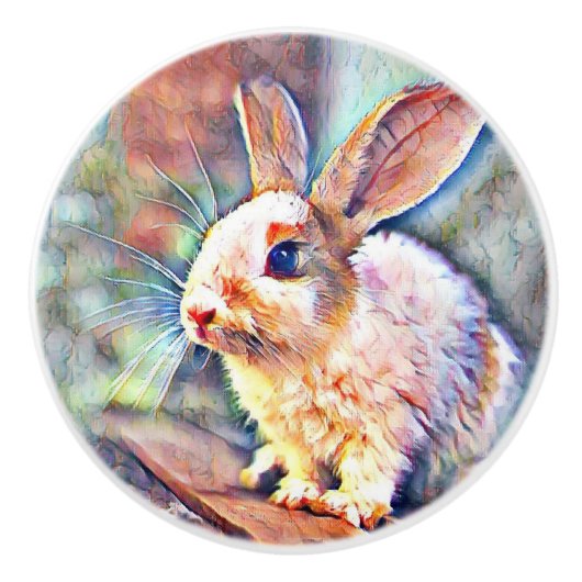 aquarell bunny keramische knop (Voorkant)