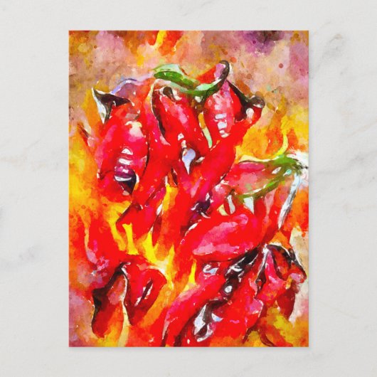 Aquarell feurig brennde Chilischoten. Chili. Briefkaart (Voorkant)