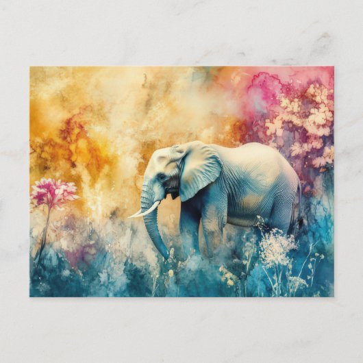 Aquarell Illustration eines Elefanten im Dschungel Briefkaart (Voorkant)