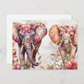 Aquarell Illustration eines Elefanten mit Blumen Briefkaart (Voorkant / Achterkant)