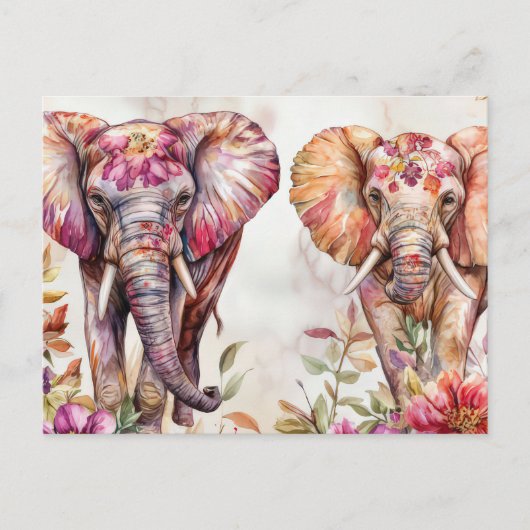 Aquarell Illustration eines Elefanten mit Blumen Briefkaart (Voorkant)
