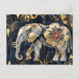 Aquarell Illustration eines Elefanten mit Blumen Briefkaart