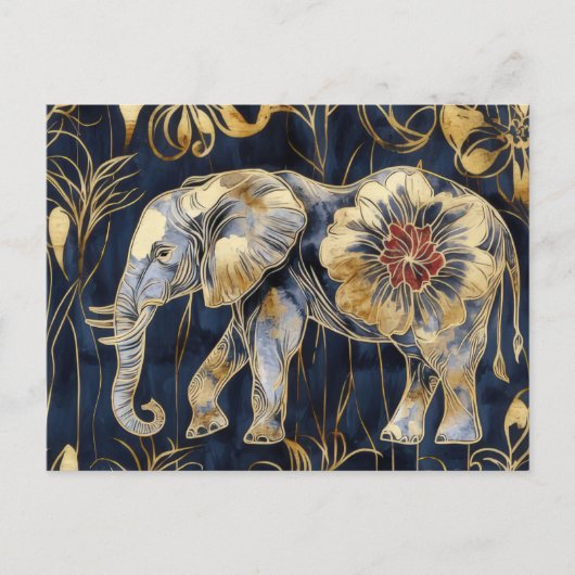 Aquarell Illustration eines Elefanten mit Blumen Briefkaart (Voorkant)