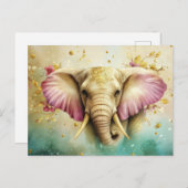 Aquarell Illustration eines Elefanten mit Blumen Briefkaart (Voorkant / Achterkant)