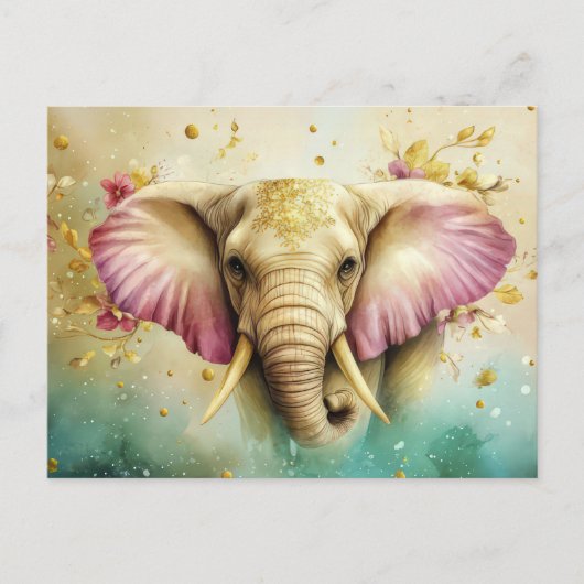 Aquarell Illustration eines Elefanten mit Blumen Briefkaart (Voorkant)