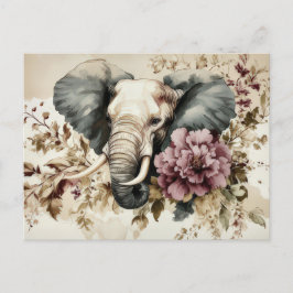 Aquarell Illustration eines Elefanten mit Blumen Briefkaart