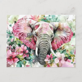 Aquarell Illustration eines Elefanten mit Blumen Briefkaart
