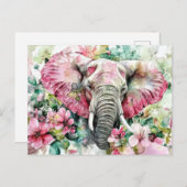Aquarell Illustration eines Elefanten mit Blumen Briefkaart (Voorkant / Achterkant)