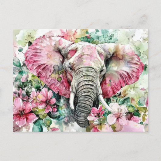 Aquarell Illustration eines Elefanten mit Blumen Briefkaart (Voorkant)