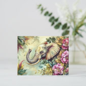 Aquarell Illustration eines Elefanten mit Blumen Briefkaart (Staand voorkant)