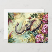 Aquarell Illustration eines Elefanten mit Blumen Briefkaart (Voorkant / Achterkant)