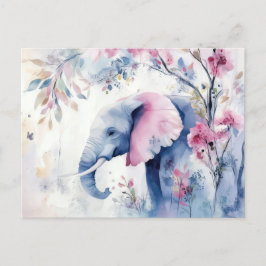 Aquarell Illustration eines Elefanten mit Blumen Briefkaart