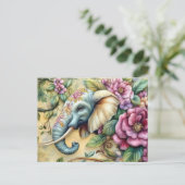 Aquarell Illustration eines Elefanten mit Blumen Briefkaart (Staand voorkant)