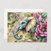 Aquarell Illustration eines Elefanten mit Blumen Briefkaart (Voorkant / Achterkant)