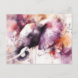 Aquarell Illustration eines Elefanten mit Blumen Briefkaart