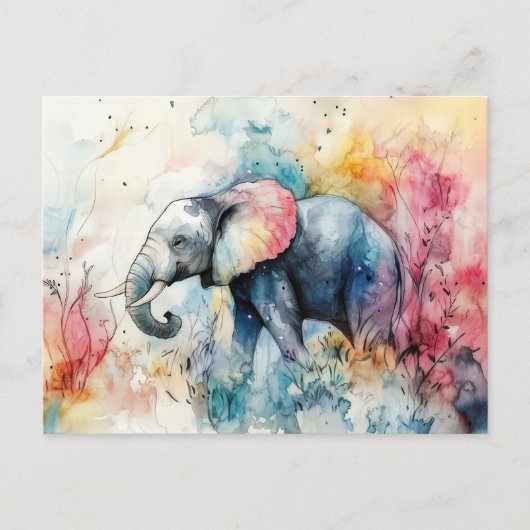 Aquarell Illustration eines Elefanten mit Blumen Briefkaart (Voorkant)