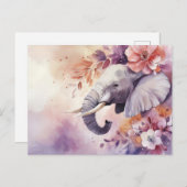 Aquarell Illustration eines Elefanten mit Blumen Briefkaart (Voorkant / Achterkant)