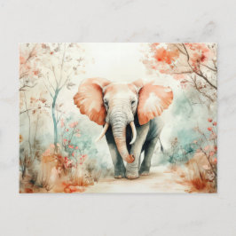 Aquarell Illustration eines Elefanten mit Blumen Briefkaart