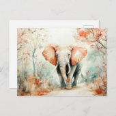 Aquarell Illustration eines Elefanten mit Blumen Briefkaart (Voorkant / Achterkant)