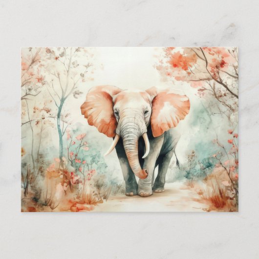 Aquarell Illustration eines Elefanten mit Blumen Briefkaart (Voorkant)