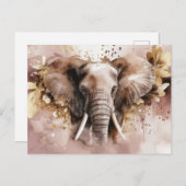 Aquarell Illustration eines Elefanten mit Blumen Briefkaart (Voorkant / Achterkant)