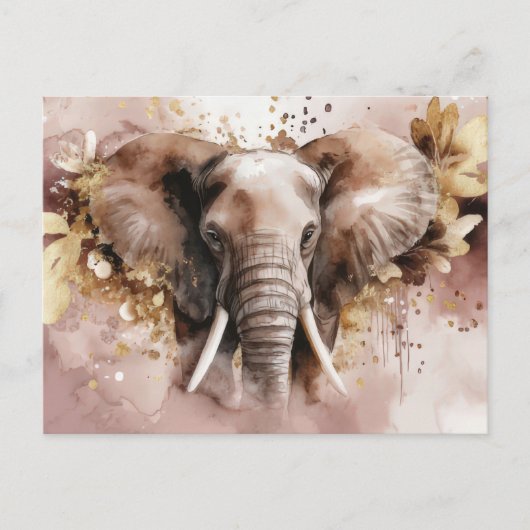 Aquarell Illustration eines Elefanten mit Blumen Briefkaart (Voorkant)