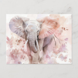 Aquarell Illustration eines Elefanten mit Blumen Briefkaart