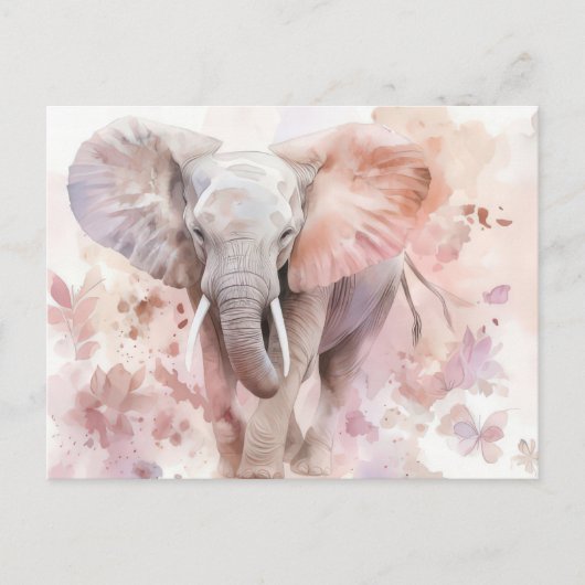 Aquarell Illustration eines Elefanten mit Blumen Briefkaart (Voorkant)