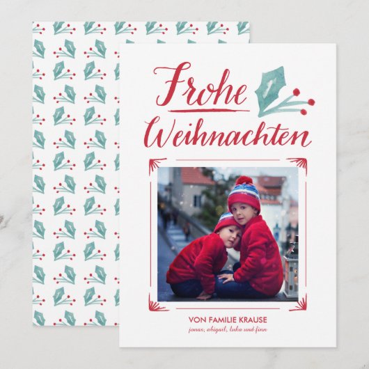 Aquarell & Kalligraphie | Frohe Weihnachten Feestdagenkaart (Voorkant / Achterkant)