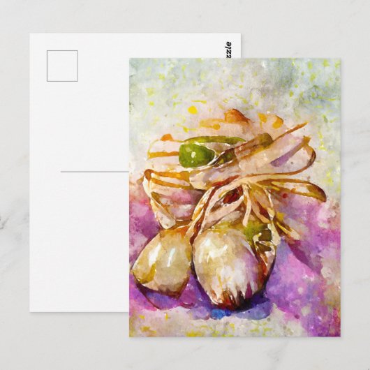 Aquarell. Knoblauch gemalt. Knoblauchzehe. Briefkaart (Voorkant / Achterkant)