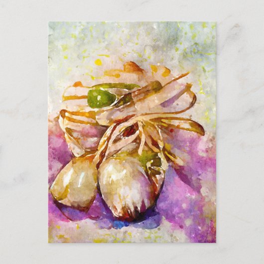 Aquarell. Knoblauch gemalt. Knoblauchzehe. Briefkaart (Voorkant)