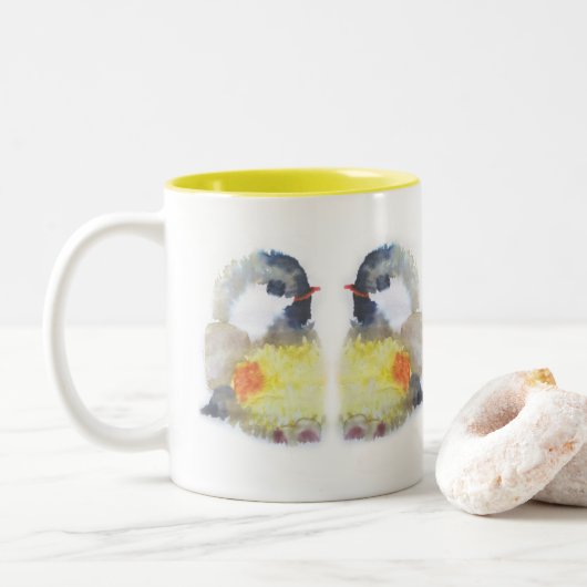 Aquarell Kohlmeise Tweekleurige Koffiemok (Met donut)