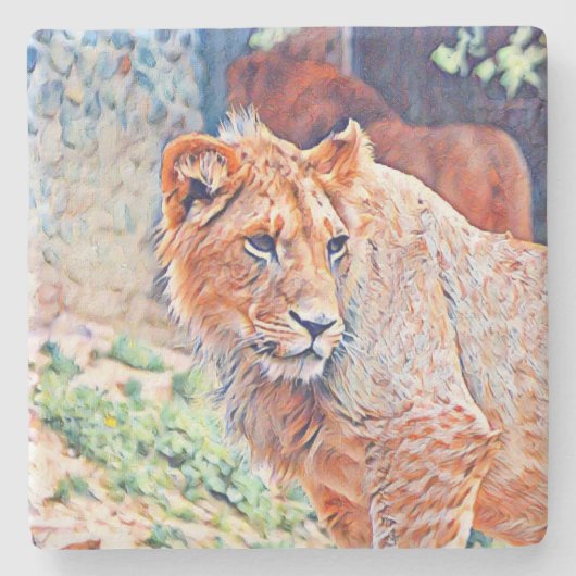 aquarell lion stenen onderzetter (Voorkant)