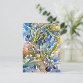 Aquarell Oliven am Olivenzweig. Gemalt. Kunst Briefkaart (Staand voorkant)