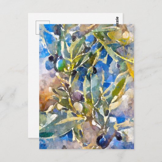 Aquarell Oliven am Olivenzweig. Gemalt. Kunst Briefkaart (Voorkant / Achterkant)