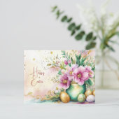 Aquarell Oster Postkarte mit Ostereiern und Blumen Briefkaart (Staand voorkant)