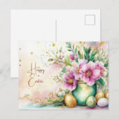 Aquarell Oster Postkarte mit Ostereiern und Blumen Briefkaart (Voorkant / Achterkant)