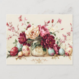Aquarell Oster Postkarte mit Ostereiern und Blumen Briefkaart